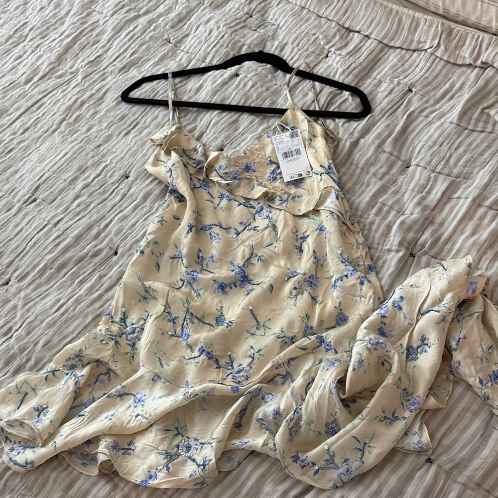 Mango Cream Floral Mini Dress